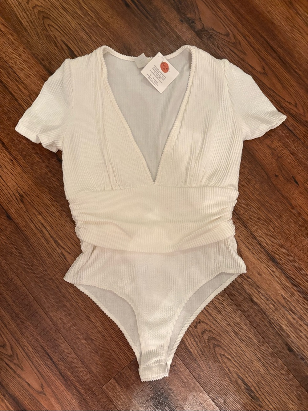 White Ribbed V-Neck Short Sleeve Bodysuit